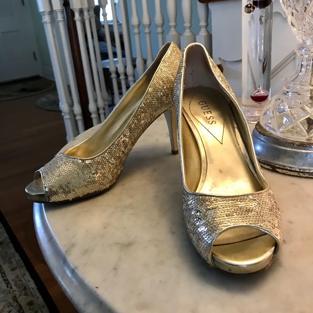 Guess Gold Sequins Peep Toe heels - Picture 4 of 8